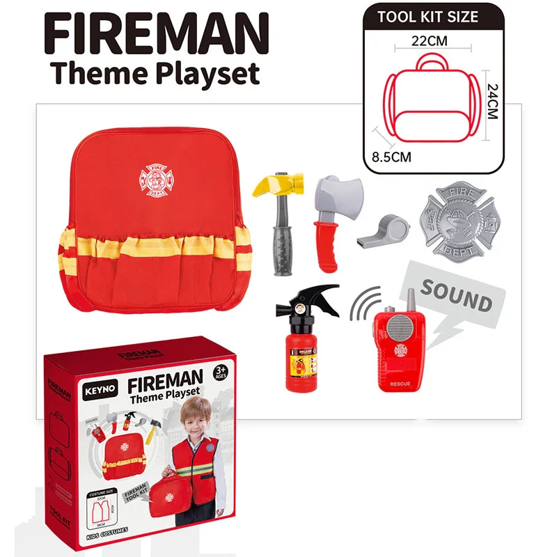 KTX-909651 Firefighter Pretend Play Set with Uniform and Safety Tools for Kids 5 Years and Up