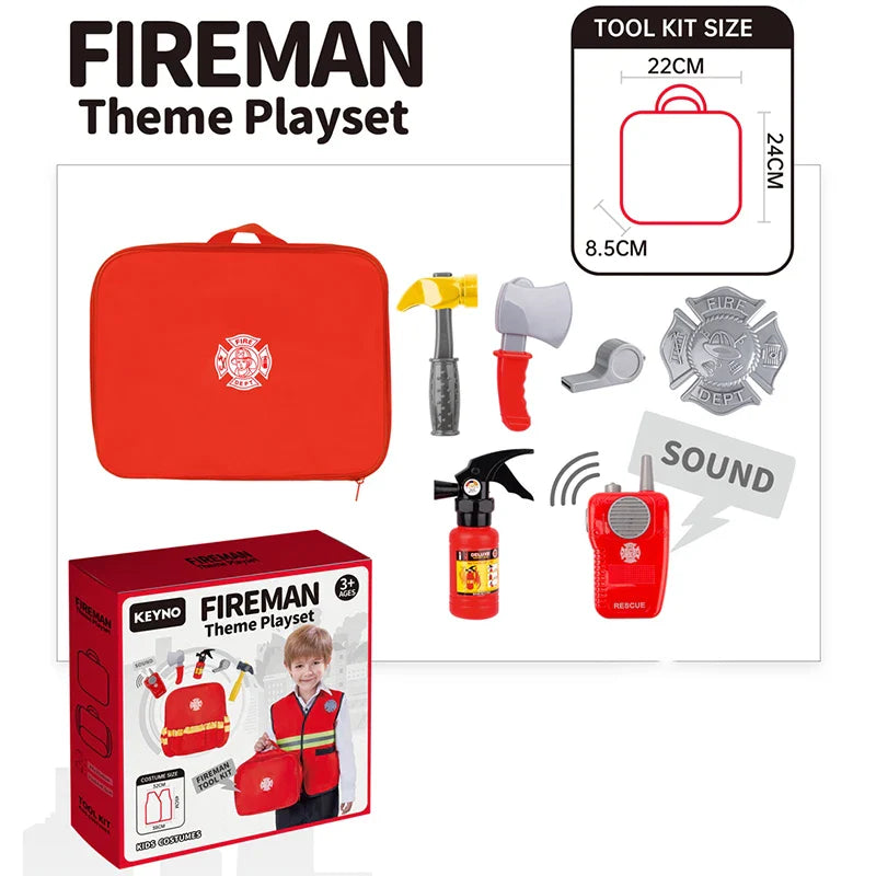 KTX-909651 Firefighter Pretend Play Set with Uniform and Safety Tools for Kids 5 Years and Up