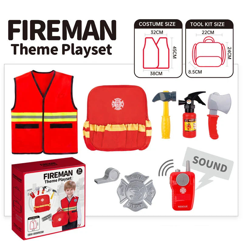 KTX-909651 Firefighter Pretend Play Set with Uniform and Safety Tools for Kids 5 Years and Up
