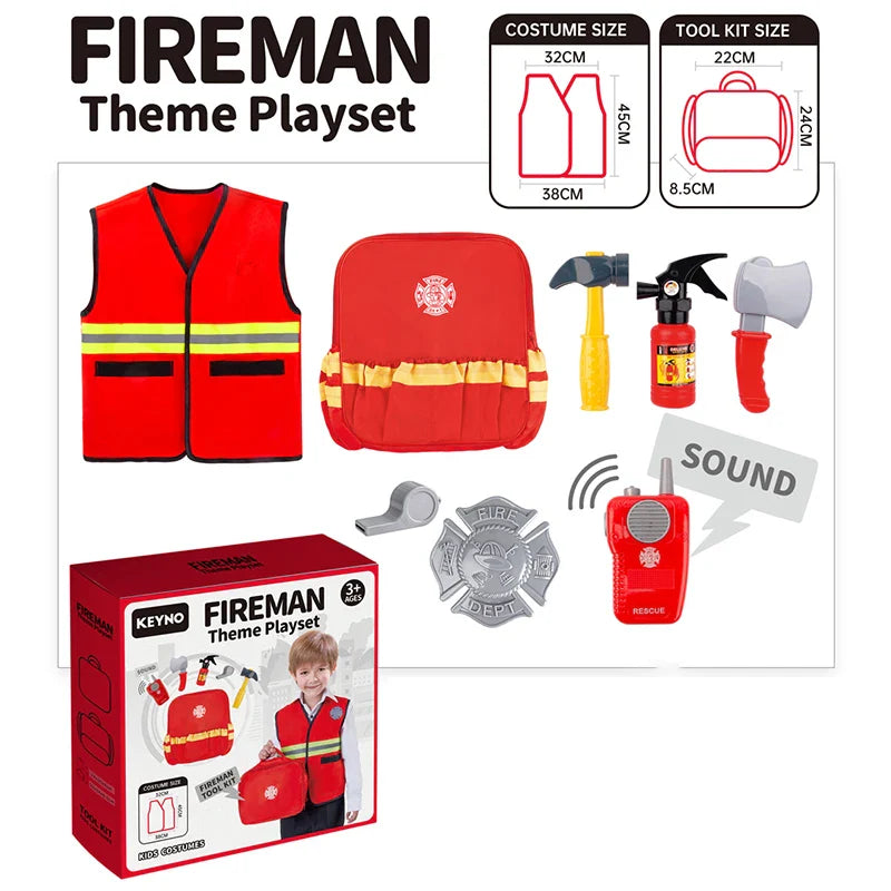 KTX-909651 Firefighter Pretend Play Set with Uniform and Safety Tools for Kids 5 Years and Up
