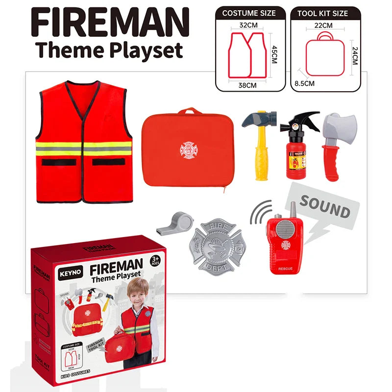 KTX-909651 Firefighter Pretend Play Set with Uniform and Safety Tools for Kids 5 Years and Up