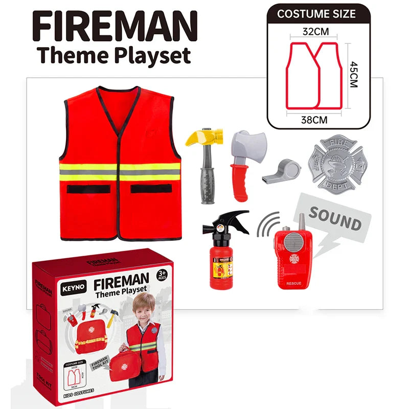KTX-909651 Firefighter Pretend Play Set with Uniform and Safety Tools for Kids 5 Years and Up