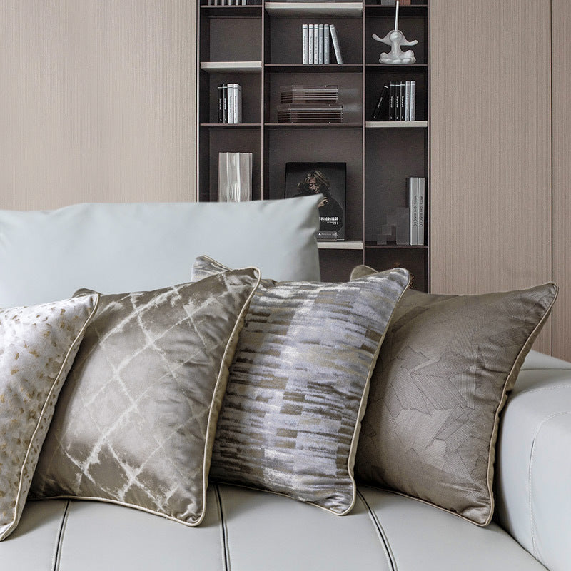 HKM-909843 Simple Modern Jacquard Throw Pillow Cover with Feather Velvet Core - 45x45cm, Beige Brown Series