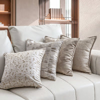 HKM-909843 Simple Modern Jacquard Throw Pillow Cover with Feather Velvet Core - 45x45cm, Beige Brown Series