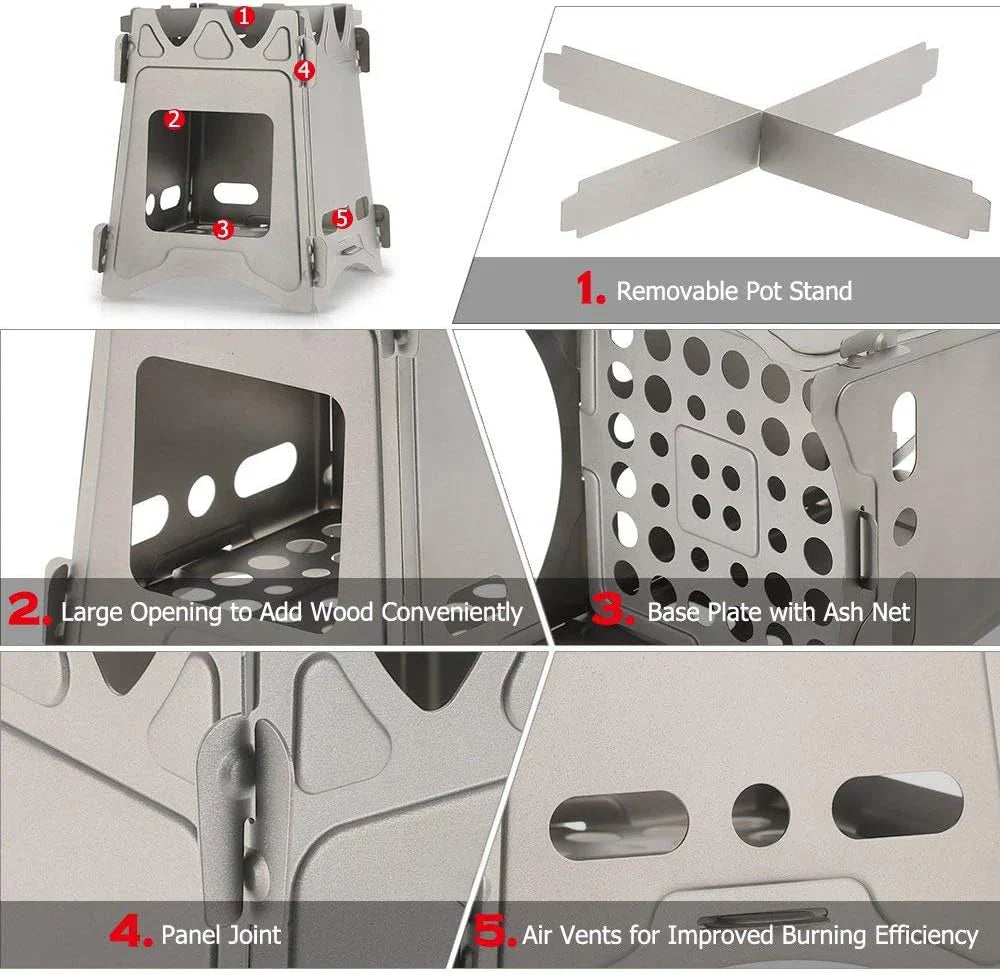 KTX-909907 Portable Stainless Steel Camping Stove - Compact Picnic Barbecue for Outdoor Cooking