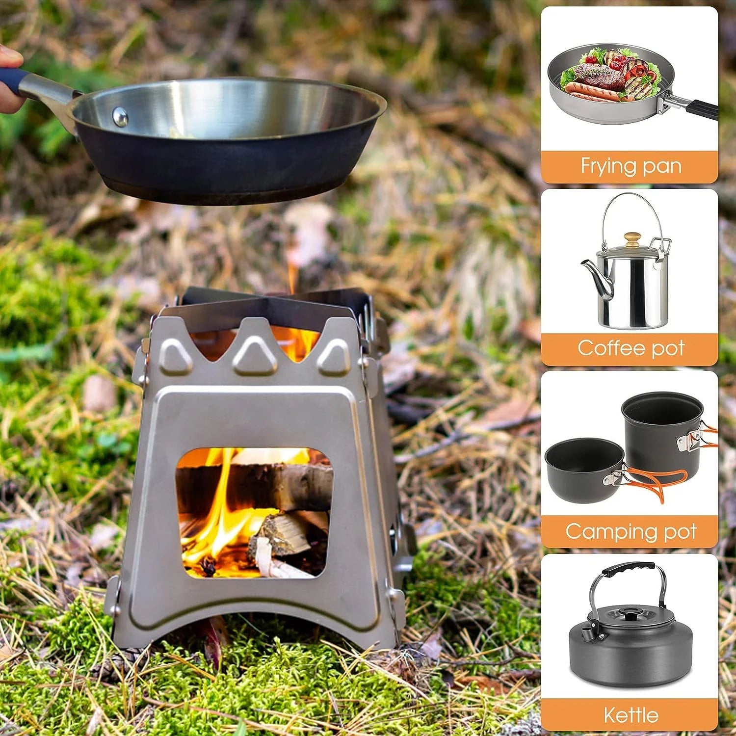 KTX-909907 Portable Stainless Steel Camping Stove - Compact Picnic Barbecue for Outdoor Cooking