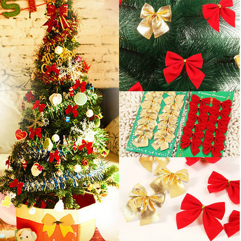 HKM-910163 Red, Gold, Silver Christmas Tree Decoration Bow - 5 cm Polyester Ornament