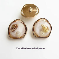 HKM-910227 Gold Irregular Natural Shell Alloy Buttons for Jackets, Coats, and Knitwear