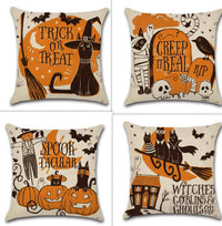 HKM-910227 Halloween Cartoon Linen Throw Pillowcase with Cute Animal and Geometric Patterns, 45x45cm