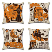 HKM-910227 Halloween Cartoon Linen Throw Pillowcase with Cute Animal and Geometric Patterns, 45x45cm