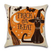HKM-910227 Halloween Cartoon Linen Throw Pillowcase with Cute Animal and Geometric Patterns, 45x45cm