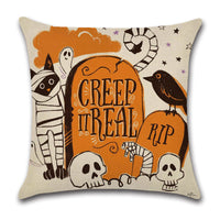 HKM-910227 Halloween Cartoon Linen Throw Pillowcase with Cute Animal and Geometric Patterns, 45x45cm