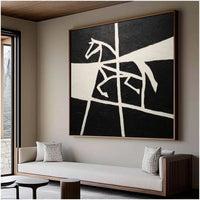 HKM-910483 Black and White Handmade Oil Painting of Horse on Canvas for Home Decor