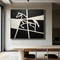 HKM-910483 Black and White Handmade Oil Painting of Horse on Canvas for Home Decor