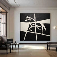 HKM-910483 Black and White Handmade Oil Painting of Horse on Canvas for Home Decor