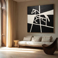 HKM-910483 Black and White Handmade Oil Painting of Horse on Canvas for Home Decor