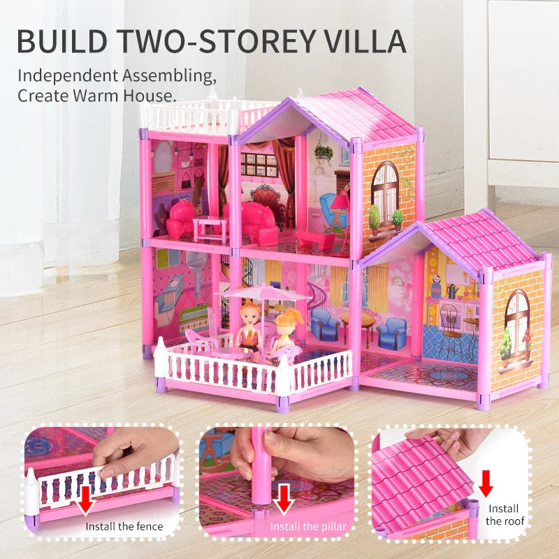 KTX-910803 Pink Miniature Play House Furniture Set for Girls, Ages 3+, Pretend Play Villa Toys