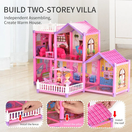 KTX-910803 Pink Miniature Play House Furniture Set for Girls, Ages 3+, Pretend Play Villa Toys