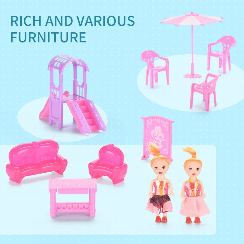 KTX-910803 Pink Miniature Play House Furniture Set for Girls, Ages 3+, Pretend Play Villa Toys