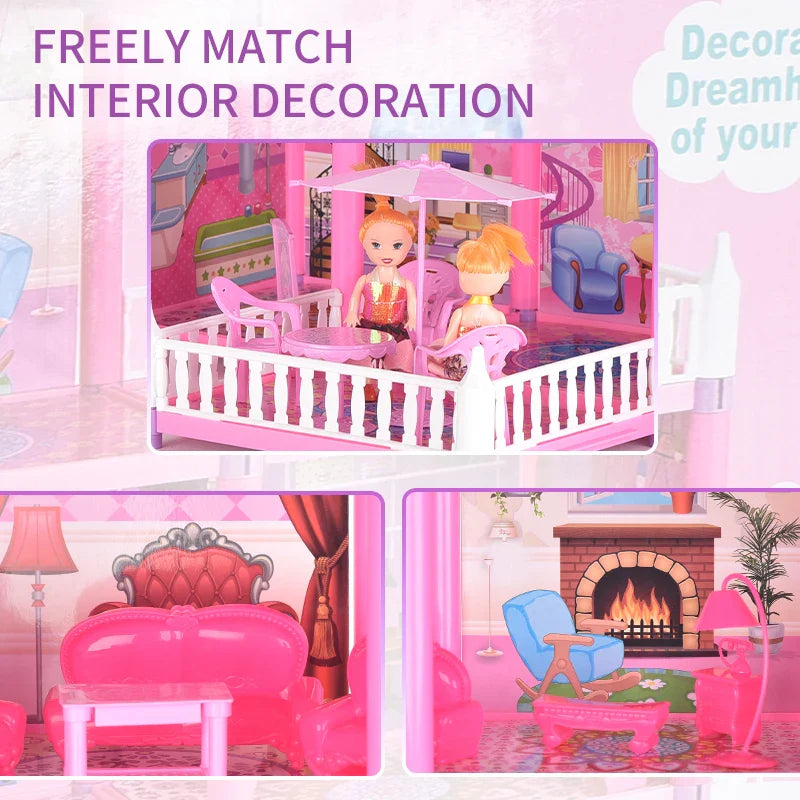 KTX-910803 Pink Miniature Play House Furniture Set for Girls, Ages 3+, Pretend Play Villa Toys