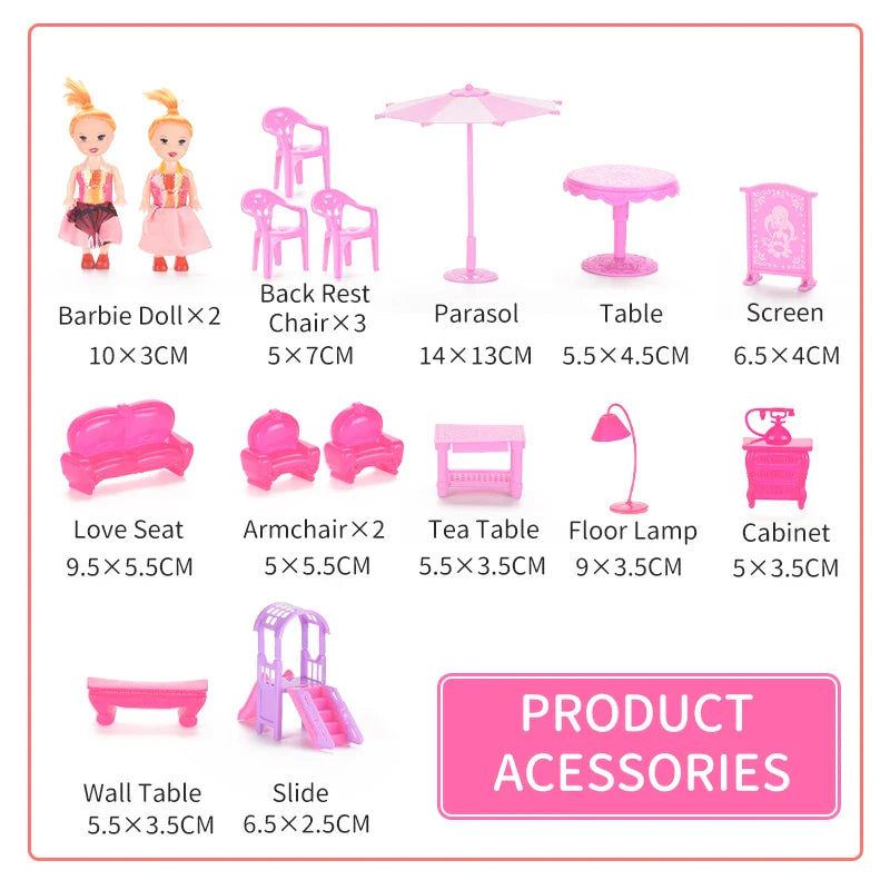KTX-910803 Pink Miniature Play House Furniture Set for Girls, Ages 3+, Pretend Play Villa Toys