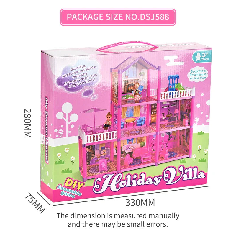 KTX-910803 Pink Miniature Play House Furniture Set for Girls, Ages 3+, Pretend Play Villa Toys