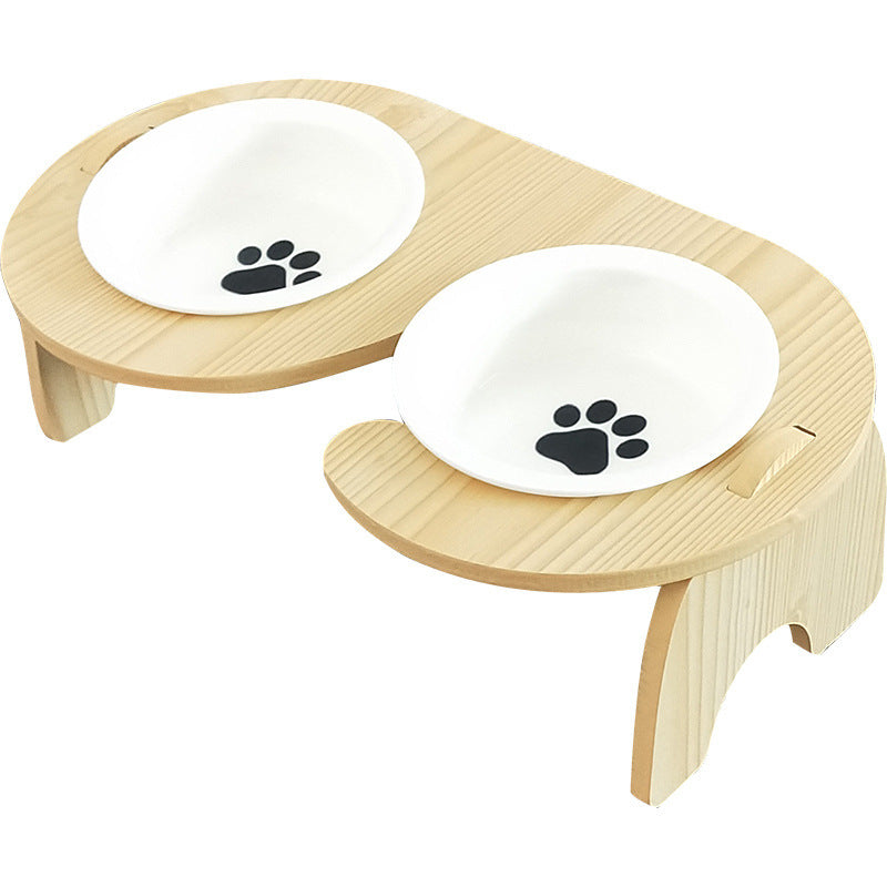HKM-911059 Inclined Wooden Frame Pet Bowl with Stainless Steel Bowl - Available in Single and Double Sizes