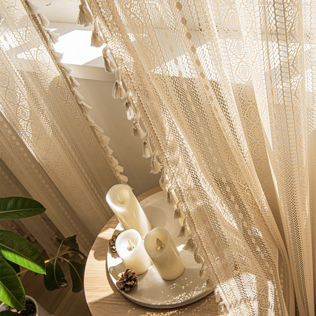 HKM-911251 Bohemian-Dot Lace Mesh Curtains for Living Room and Bedroom Décor
