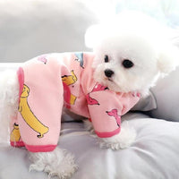HKM-911315 Four-Legged Cartoon Pet Clothes in Milk Silk - Blue, Yellow, Pink Options Available