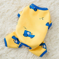 HKM-911315 Four-Legged Cartoon Pet Clothes in Milk Silk - Blue, Yellow, Pink Options Available