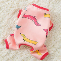 HKM-911315 Four-Legged Cartoon Pet Clothes in Milk Silk - Blue, Yellow, Pink Options Available