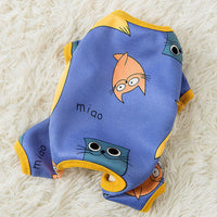 HKM-911315 Four-Legged Cartoon Pet Clothes in Milk Silk - Blue, Yellow, Pink Options Available