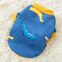 HKM-911315 Four-Legged Cartoon Pet Clothes in Milk Silk - Blue, Yellow, Pink Options Available
