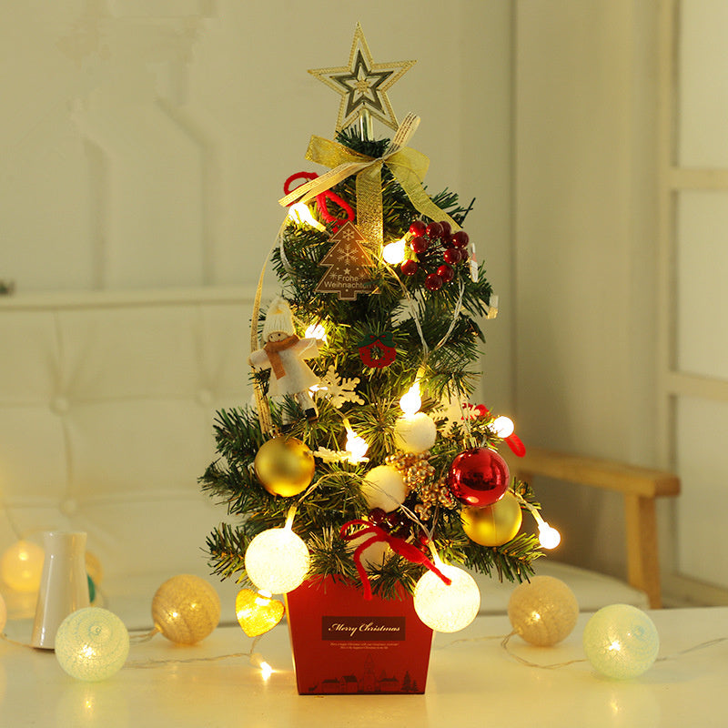 HKM-911315 Miniature Golden Red Christmas Tree with Lights and Decorations for Holiday Displays