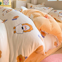 HKM-911699 Coral Velvet Four-Piece Bedding Set with Milk Fiber, Double-Sided Quilt Cover and Fitted Sheets