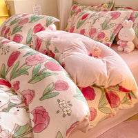 HKM-911699 Coral Velvet Four-Piece Bedding Set with Milk Fiber, Double-Sided Quilt Cover and Fitted Sheets