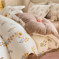 HKM-911699 Coral Velvet Four-Piece Bedding Set with Milk Fiber, Double-Sided Quilt Cover and Fitted Sheets