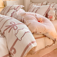 HKM-911699 Coral Velvet Four-Piece Bedding Set with Milk Fiber, Double-Sided Quilt Cover and Fitted Sheets