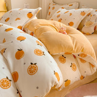 HKM-911699 Coral Velvet Four-Piece Bedding Set with Milk Fiber, Double-Sided Quilt Cover and Fitted Sheets