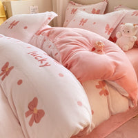 HKM-911699 Coral Velvet Four-Piece Bedding Set with Milk Fiber, Double-Sided Quilt Cover and Fitted Sheets