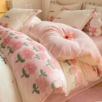 HKM-911699 Coral Velvet Four-Piece Bedding Set with Milk Fiber, Double-Sided Quilt Cover and Fitted Sheets