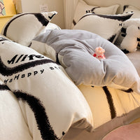 HKM-911699 Coral Velvet Four-Piece Bedding Set with Milk Fiber, Double-Sided Quilt Cover and Fitted Sheets