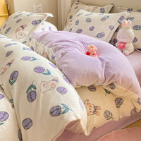 HKM-911699 Coral Velvet Four-Piece Bedding Set with Milk Fiber, Double-Sided Quilt Cover and Fitted Sheets