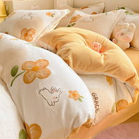HKM-911699 Coral Velvet Four-Piece Bedding Set with Milk Fiber, Double-Sided Quilt Cover and Fitted Sheets