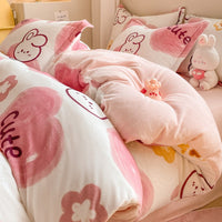 HKM-911699 Coral Velvet Four-Piece Bedding Set with Milk Fiber, Double-Sided Quilt Cover and Fitted Sheets