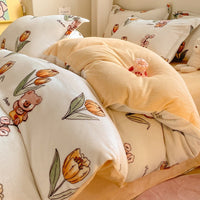 HKM-911699 Coral Velvet Four-Piece Bedding Set with Milk Fiber, Double-Sided Quilt Cover and Fitted Sheets