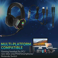 HKM-911763 RGB Lighting Effect Gaming Headset with 7.1 Surround Sound and Omnidirectional Microphone