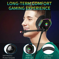 HKM-911763 RGB Lighting Effect Gaming Headset with 7.1 Surround Sound and Omnidirectional Microphone