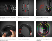 HKM-911763 RGB Lighting Effect Gaming Headset with 7.1 Surround Sound and Omnidirectional Microphone