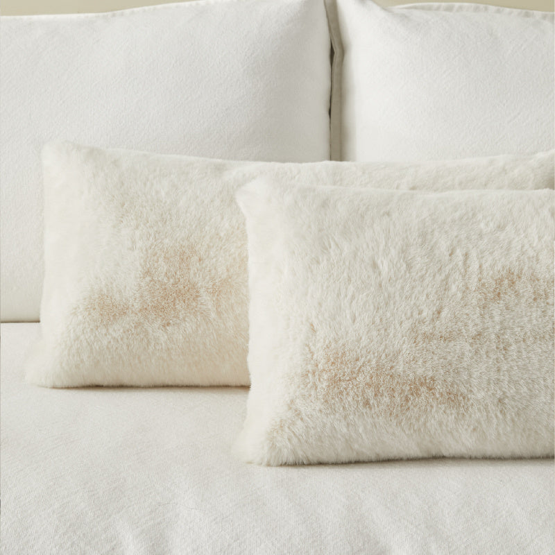 HKM-911827 Double-Sided Plush Rabbit Hair Lumbar Pillow - 30x60cm Rice White Rectangular Support Pillow